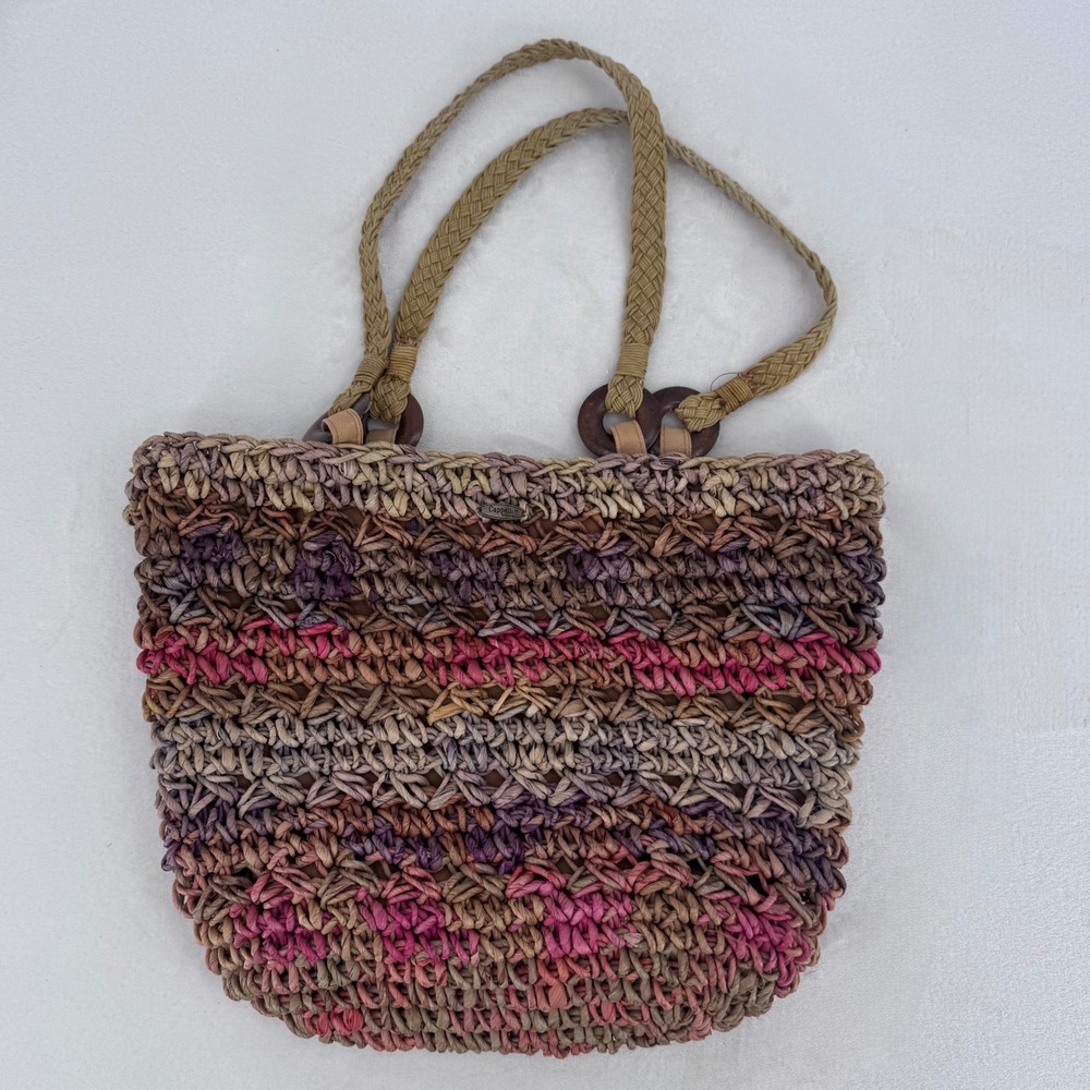 Cappelli Straworld Tote Bag Womens Large Multicolor Striped Cornhusk Woven Bag
